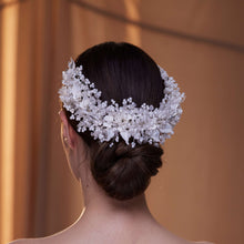 Load image into Gallery viewer, Exquisite Bridal Headpiece with Resin Flowers, Pearls, and Crystal Beads