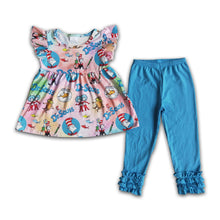 Load image into Gallery viewer, Flutter sleeve cat shirt blue icing ruffle pants girls boutique clothes