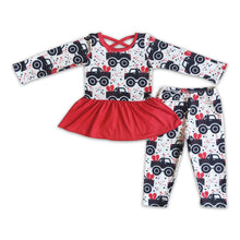 Load image into Gallery viewer, Tractor heart print peplum leggings girls valentine's clothing set