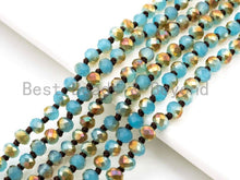 Load image into Gallery viewer, 60/36 Long Hand Knotted Blue Gold Color Crystal Necklace, Double Wrap Necklace, Turquoise Color 4mm/8mm Rondelle Crystal Beads, SKU#D19