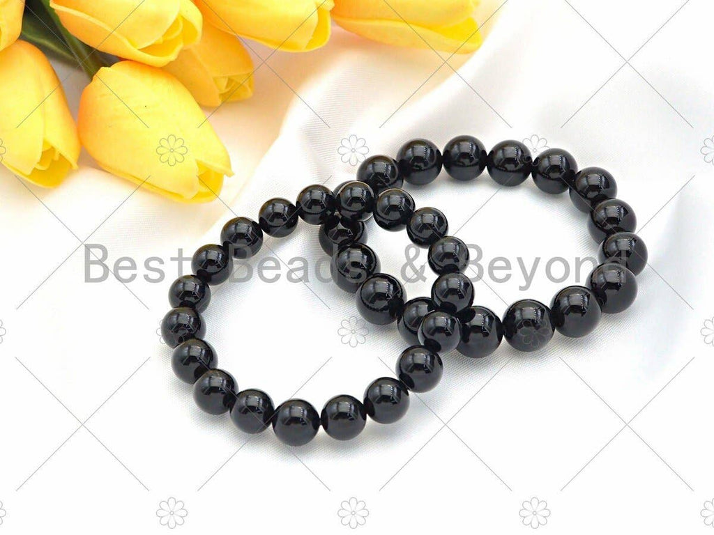 Natural Black Onyx Stretchy Bracelet, U1088