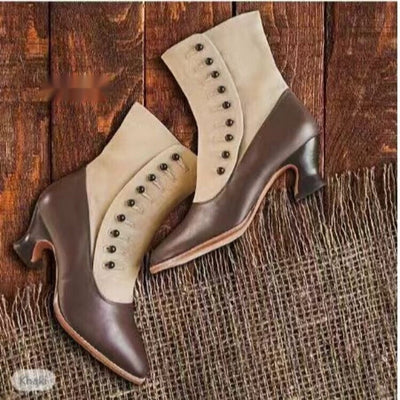 Women's Pointed Toe Horseshoe Heel Boots | Low Heel Ankle Boots