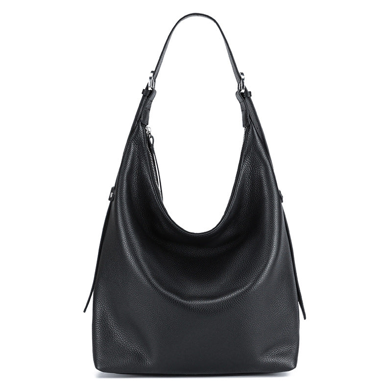 Women's Genuine Leather Bucket Shoulder Bag – Large Capacity Everyday Handbag