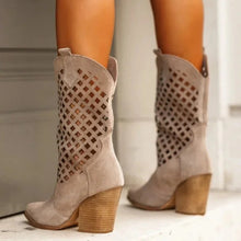 Load image into Gallery viewer, Women's Plus-Size Cutout Mesh Over-the-Knee Boots | Chunky Heel Slip-On Suede Boots