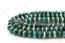 Load image into Gallery viewer, Quality DZI Blue/Green Agate Beads, Rondelle with One line Tibetan Agate Beads, 10x14mm Agate,15 Full Strand, SKU#U1182