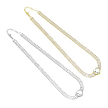 Load image into Gallery viewer, Baguette CZ Tennis Chain Removable Heart Center Necklace, Sku#A383