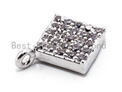 1PC/2PCS CZ Clear Micro Pave 8x10mm Diamond Shaped Charm for Bracelet, Gold/Rose Gold/Silver/Gunmetal plated, Pave Dangle Charms,Sku#B65