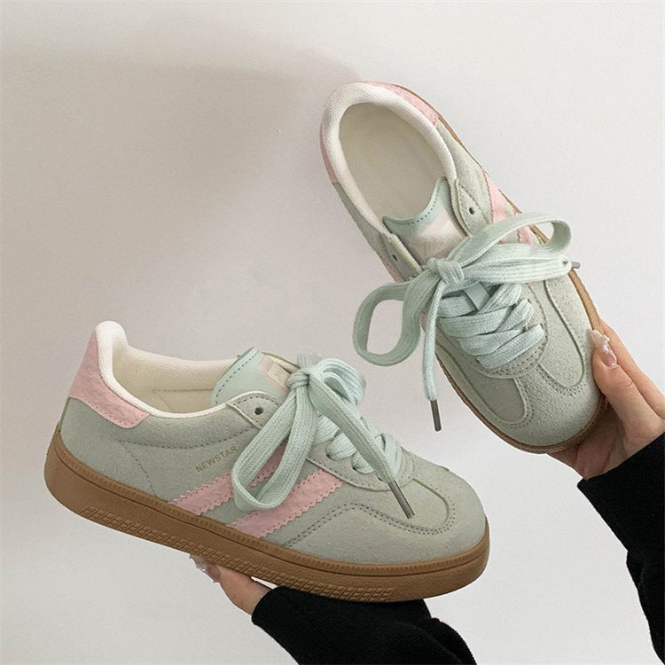 Women's Retro White Sneakers - Casual Sports Shoes with Thick Sole