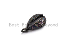 Load image into Gallery viewer, CZ Rainbow Micro Pave Pendant,CZ Paved Cowire Shell Shape Charm, Gold/Silver/Rose Gold/Black Cowire Pendant, 18x11mm, Sku#F747