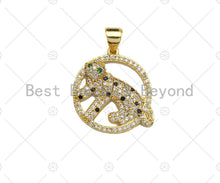 Load image into Gallery viewer, CZ Micro Pave Gold Leopard On Round Ring Shape Pendant, Jaguar Animal Charm, Panther Pave Pendant, Gold plated,18mm, Sku#LK82