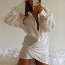 Load image into Gallery viewer, Long Sleeve White Shirt Sexy Deep V Plunge Plunge Women Clothing Popular Linen Dress