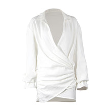 Load image into Gallery viewer, Long Sleeve White Shirt Sexy Deep V Plunge Plunge Women Clothing Popular Linen Dress