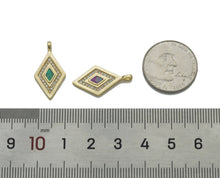 Load image into Gallery viewer, CZ Pave Gold Colorful Opal Rhombus Shape Charm, Sku#F1512
