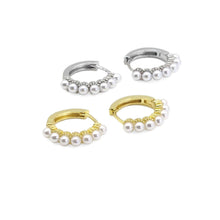 Load image into Gallery viewer, CZ Gold Silver Pearl Hoop Earrings, Sku#B361