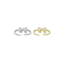 Load image into Gallery viewer, Gold Silver Clear CZ Bow Adjustable Ring, Sku#A322