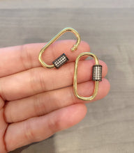 Load image into Gallery viewer, 18K Gold Filled Dual Color CZ Pave Oval Shape Clasp, Gold Black Color Carabiner Clasp, Carabiner Lock, 17x30mm, sku#H136D