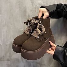 Load image into Gallery viewer, Women's Chunky-Sole Vintage Lace-Up Mid-Calf Boots | PU Leather Round Toe Flat Boots