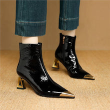 Load image into Gallery viewer, Wine-Red Patent Leather Pointed-Toe Ankle Boots for Women - Stiletto Heel Winter Boots