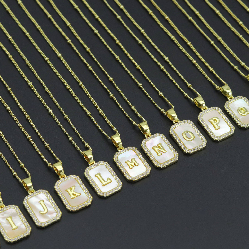 Gold Rectangle Initial Charm, Alphabet Name Letter Charm Adjustable Necklace,sku#LX718