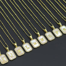 Load image into Gallery viewer, Gold Rectangle Initial Charm, Alphabet Name Letter Charm Adjustable Necklace,sku#LX718
