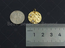 Load image into Gallery viewer, 18K Gold Medallion Round Coin with Clear Diamond CZ Moon Charm, Brass Medallion, Gold Coin Charm,17mm, Sku#LK22