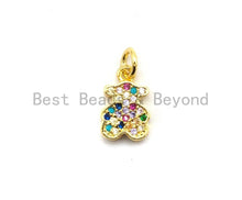 Load image into Gallery viewer, CZ Colorful Micro Pave Teddy Bear Pendant, Teddy Bear Shaped Pave Pendant, Gold plated, 8x12mm, Sku#F725C