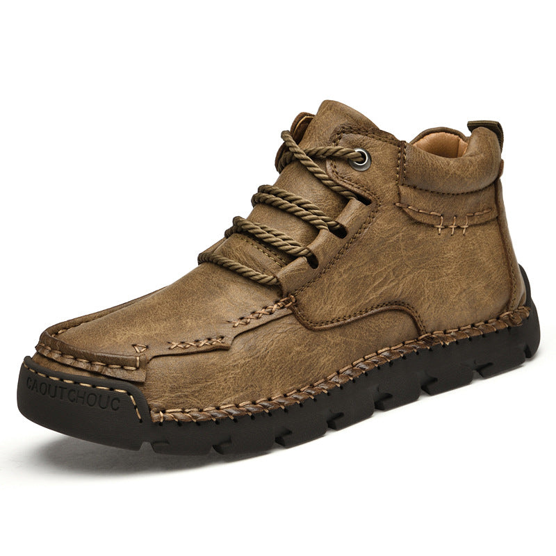 Men's Retro Casual Velvet Warm Cotton Shoes | Thick Sole Lace-Up Sneakers | Black Brown Khaki