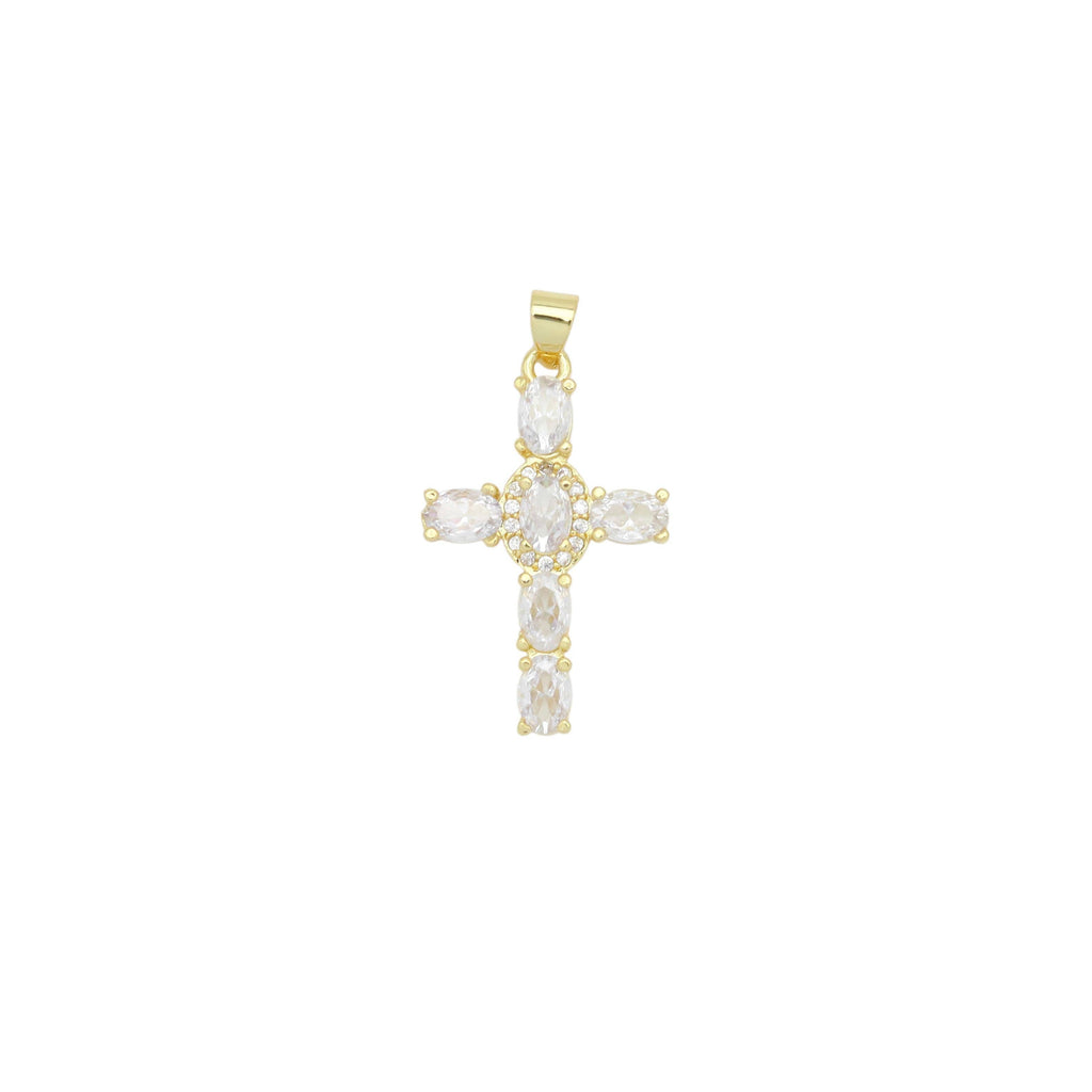 Clear Oval Crystal Cross Charm Pendant, Sku#LD632