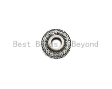 Load image into Gallery viewer, CZ Donut Shaped Micro Pave Space Beads in Antique Silver, Cubic Zirconia Space Beads, Rhidium Rondelle Big hole Beads, 10x5mm, sku#X124