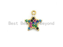 Load image into Gallery viewer, Multi-Color CZ Micro Pave Five Star Pendant, Star Shaped Pave Charm Pendant, Gold plated, 13x11mm, Sku#B109