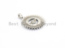 Load image into Gallery viewer, Large CZ Micro Pave Flower With Blue Evil Eye Pendant, Cubic Zirconia Paved Charm/Focal Pendant, Necklace Charm Pendant, 36x39mm,sku#F556