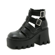 Load image into Gallery viewer, Women's Vintage Roman Sandals | Hollow-Out Woven Square Toe Chunky Platform Heels