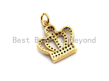 Load image into Gallery viewer, CZ Colorful Micro Pave Royal Crown Charm Pendant, Crown Shaped Pave Pendant, Gold plated, 17x15mm, Sku#F837