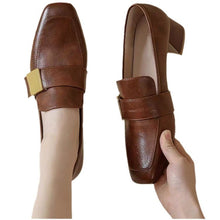 Load image into Gallery viewer, Women's Retro Square Toe Chunky Heel Pumps | PU Leather Block Heel Shoes