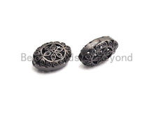 Load image into Gallery viewer, Black CZ Pave On Black  Micro Pave Oval Spacer Beads with Flower Pattern, Black CZ Pave Beads for Bracelet/Necklace, 12x17mm, sku#G416