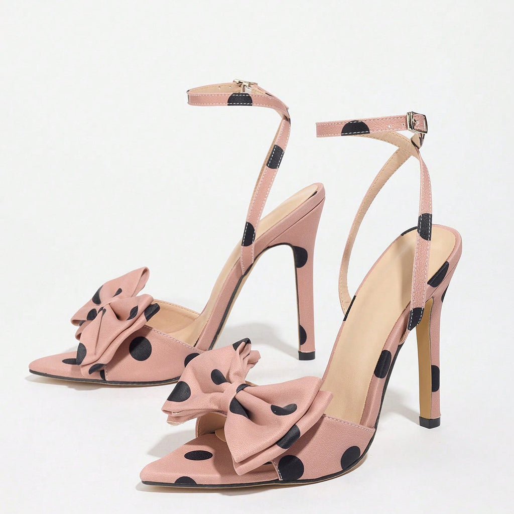 Elegant Silk Polka-Dot Pointed-Toe High Heels with Bow Detail | Women's Extra-High Heel Pumps