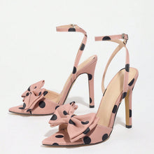 Load image into Gallery viewer, Elegant Silk Polka-Dot Pointed-Toe High Heels with Bow Detail | Women's Extra-High Heel Pumps