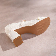 Load image into Gallery viewer, Women's Lace Mary Jane Platform Heels | Pearl Buckle Bridal Shoes