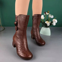 Load image into Gallery viewer, Women's Velvet-Lined Mid-Calf Fashion Boots | Chunky Heel Side Zipper | Fall Winter