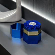 Load image into Gallery viewer, One in a Million™ Mirror Blue Hexagon Box | Dark Blue &amp; Silver Roses