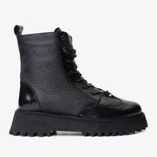 Load image into Gallery viewer, The Yildiz Black Leather Lace-Up Ankle Women  Boot With a Side Zipper