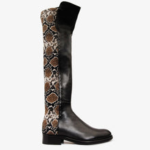 Load image into Gallery viewer, The Moengo Black Leather Leopard Knee High Women Boot