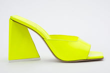 Load image into Gallery viewer, The Butterfly Block Heel Neon Yellow Patent Leather Sandal Final Sale!