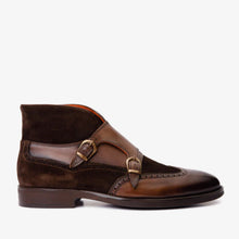 Load image into Gallery viewer, The Albus Brown Leather &amp; Suede Double Strap Monk Brogue Men Boot