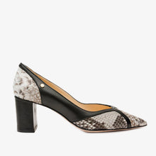 Load image into Gallery viewer, The Toskana Black &amp; Natural Pythn Leather Block Heel Pump Women Shoe