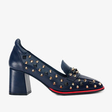 Load image into Gallery viewer, The Infanta Navy Blue Spike Leather Block Heel Pump Women Shoe