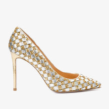 Load image into Gallery viewer, The Saks Tory Gold &amp; Silver Handwoven Leather Pump Women Shoe