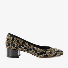 Load image into Gallery viewer, The Doha Gold &amp; Black Glitter Leather Block Pump Women Shoe