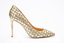 Load image into Gallery viewer, The Saks Tory Gold &amp; Silver Handwoven Leather Pump Women Shoe