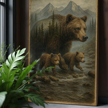 Load image into Gallery viewer, Mother Bear and Cubs Crossing Double Exposure Wall Art